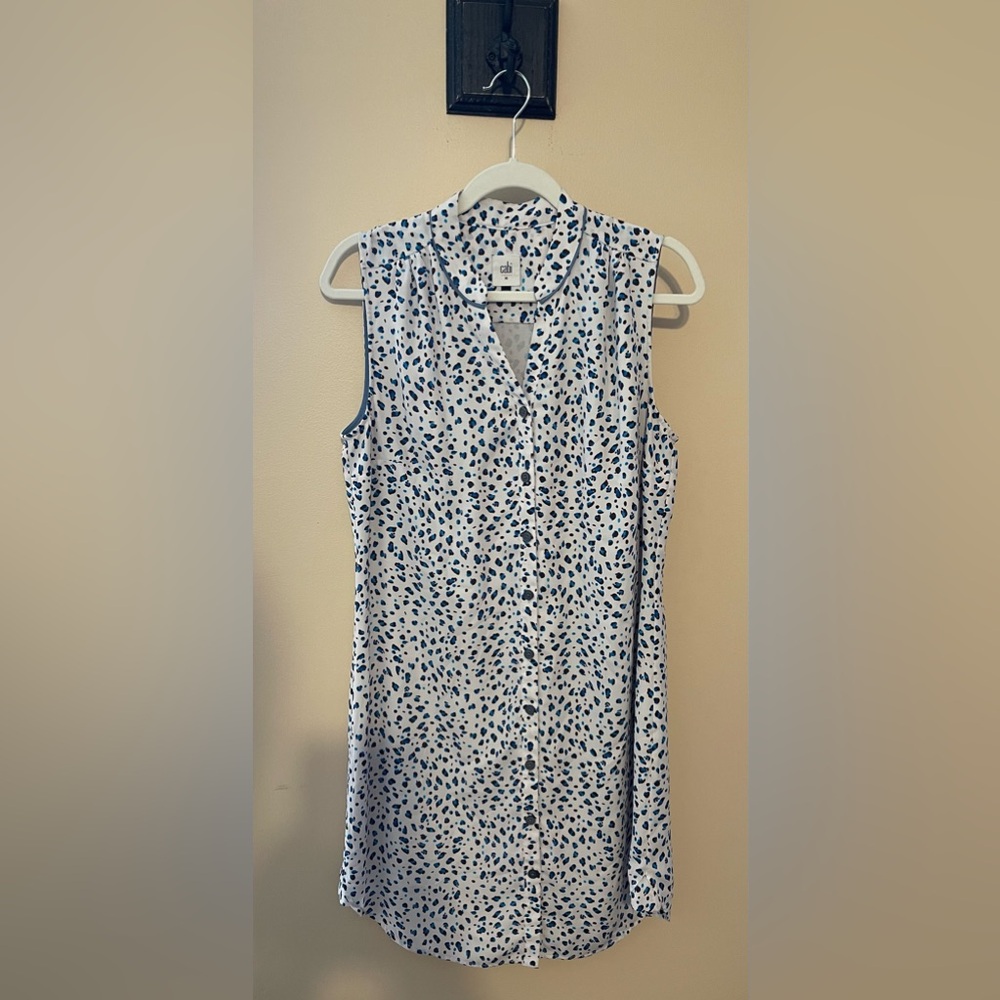 Cabi Women's Medium Camilla Leopard Print Sleeveless Button Shirt Summer Dress